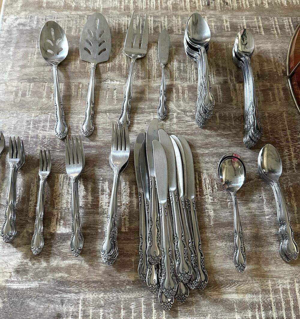 Imperial Fleurette Stainless Steel Flatware 68 Pieces VTG